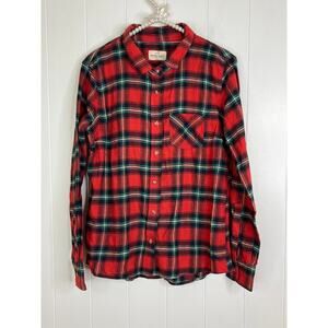NWOT Marine Layer Blushed Flannel Cotton Buttondown Red Plaid Shirt Size Med